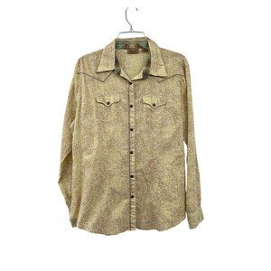 Wrangler Western Blouse Womens L Pearl Snap Paisley Long Sleeve Shirt Tan Brown